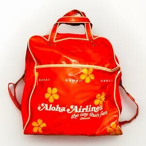 Vintage ALOHA AIRLINES Vinyl Travel Bag 1970s Carry On Airplane 70s As Is READ